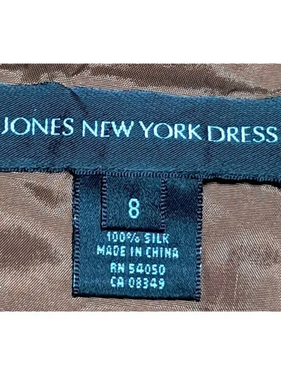 Jones New York Silk Halter Dress Womens Size 8 Brown Tropical Print Ruched Waist - Picture 2 of 9